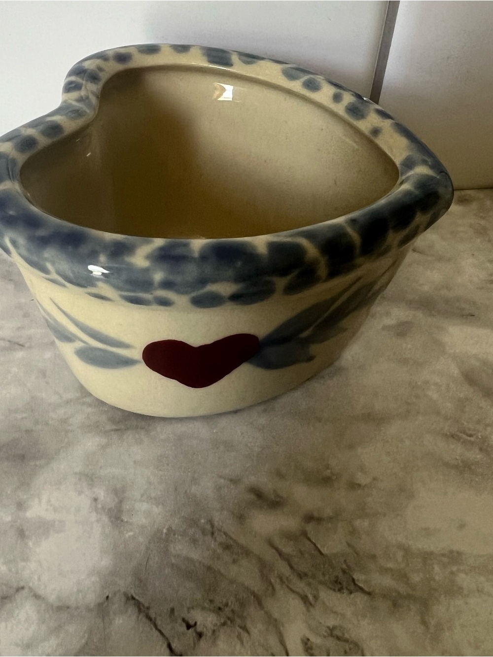 Vintage Ceramic Heart Bowl in Cream, Blue and Red